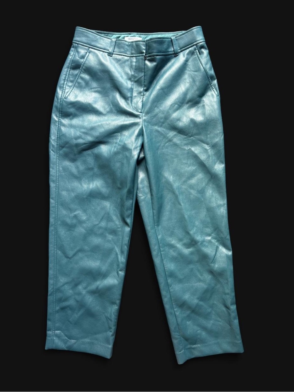 Aritzia Babaton Command Cropped Vegan Leather Pants Teal Size 10 Workwear